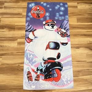 Vintage Coca Cola Bath Beach Towel Polar Bear Roller Skating 1998 90s 54”x26.5”